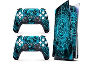 HK STUDIO Skin Sticker for Game Console 5 Cover - Cool Cyber, Compatible with Both Disc Edition & Digital Edition (not Slim Ver) - 2 Controller Skins & Console Skin - No Bubble, Full Protection, Removable