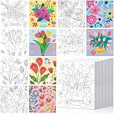 Honoson 6 Pcs 6 Inch Pre Drawn Outline Canvas Paint Kit with Pictures for Adults Paint Party Stretched Canvas Art Boards Set for Adult Beginner(Floral Style)