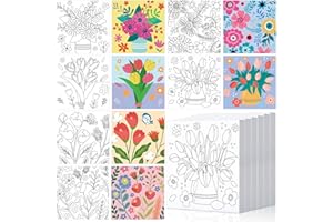 Honoson 6 Pcs 6 Inch Pre Drawn Outline Canvas Paint Kit with Pictures for Adults Paint Party Stretched Canvas Art Boards Set for Adult Beginner(Floral Style)