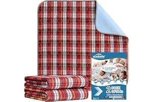 OUTCREATOR® Washable Bed Pads 34" x 54" (Pack of 2) for Incontinence Mattress Protector, Reusable Underpads for Elderly, Adults, Kids, Pets with Anti-Slip Bottom (Red Plaid)