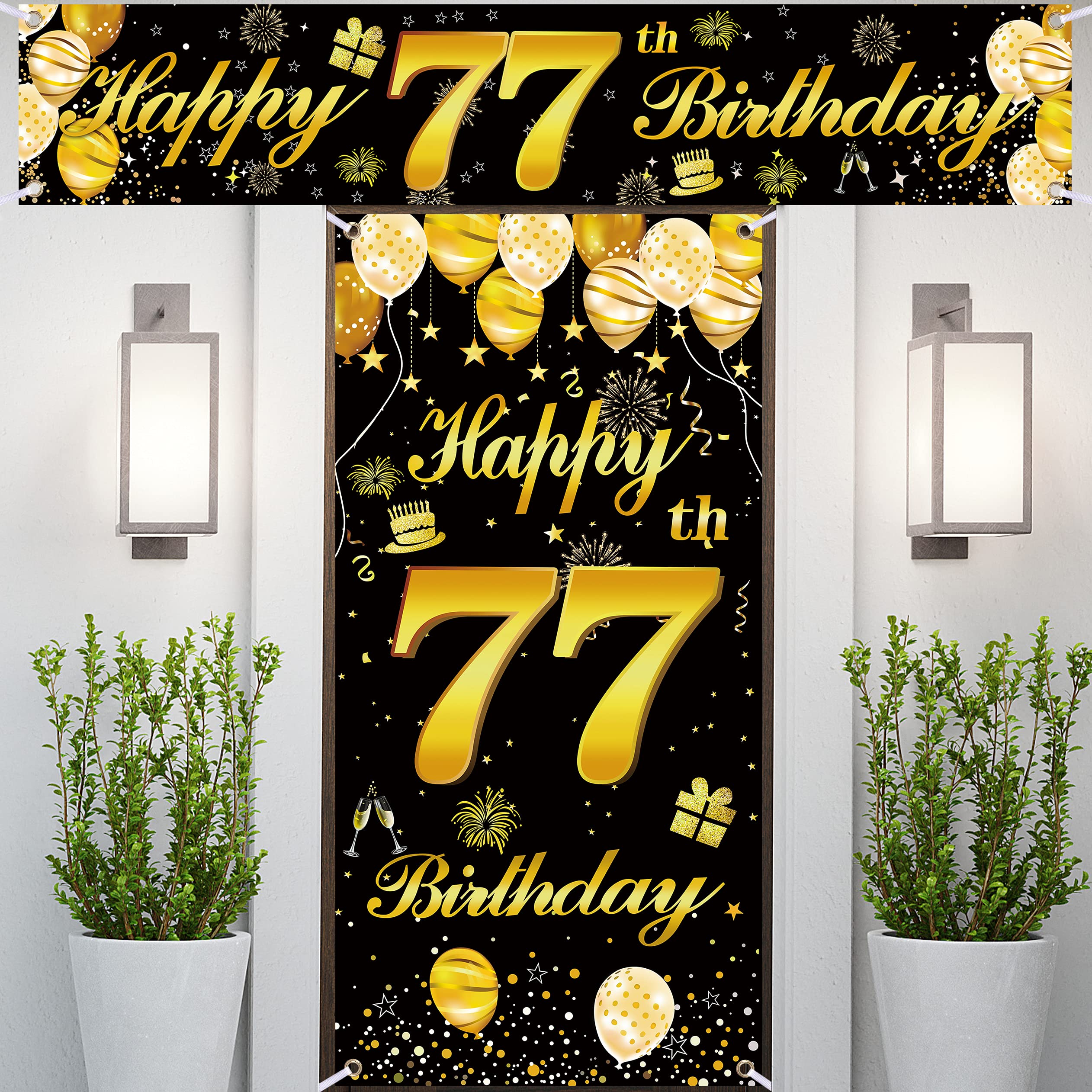 77th Happy Birthday Door Banner IMISI Birthday Decorations Birthday Backdrop Decorations for a Party
