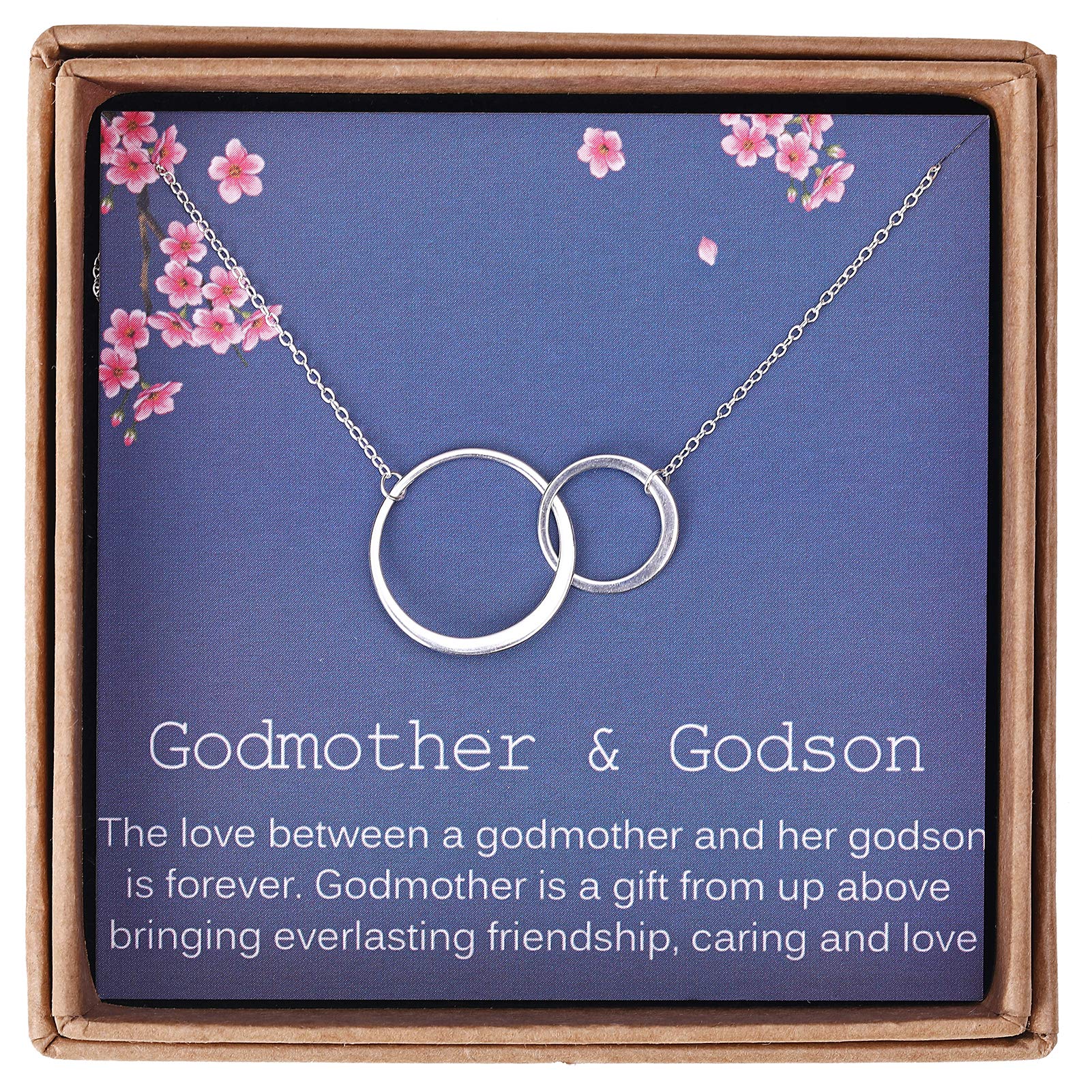 Giuesytic Godmother Gifts from Godson - Sterling Silver Two Interlocking Infinity Double Circles Godmother Necklace Jewelry -Godmother Birthday with Message Card & Gift Box