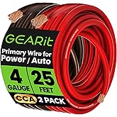 GEARit Battery Cable, CCA Amp Wire, 4 Gauge 25FT Each Black/Red | Automotive Power Ground Cable for Car Audio Amp,RV,Trailer,Subwoofer,Inverter,Generator,Solar,Speaker,Truck(CCA,Black Red)