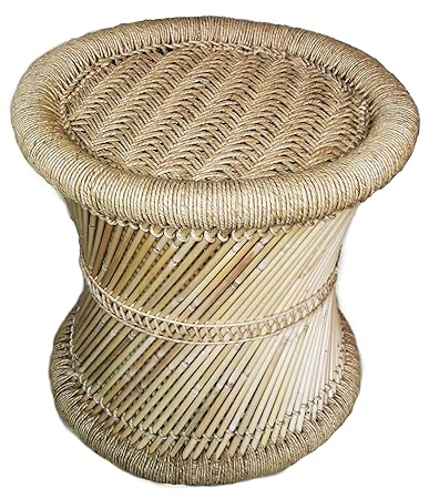 Pushkar Handicraft Natural Cane Bar Stool Mudda for Indoor/Outdoor Furnishings