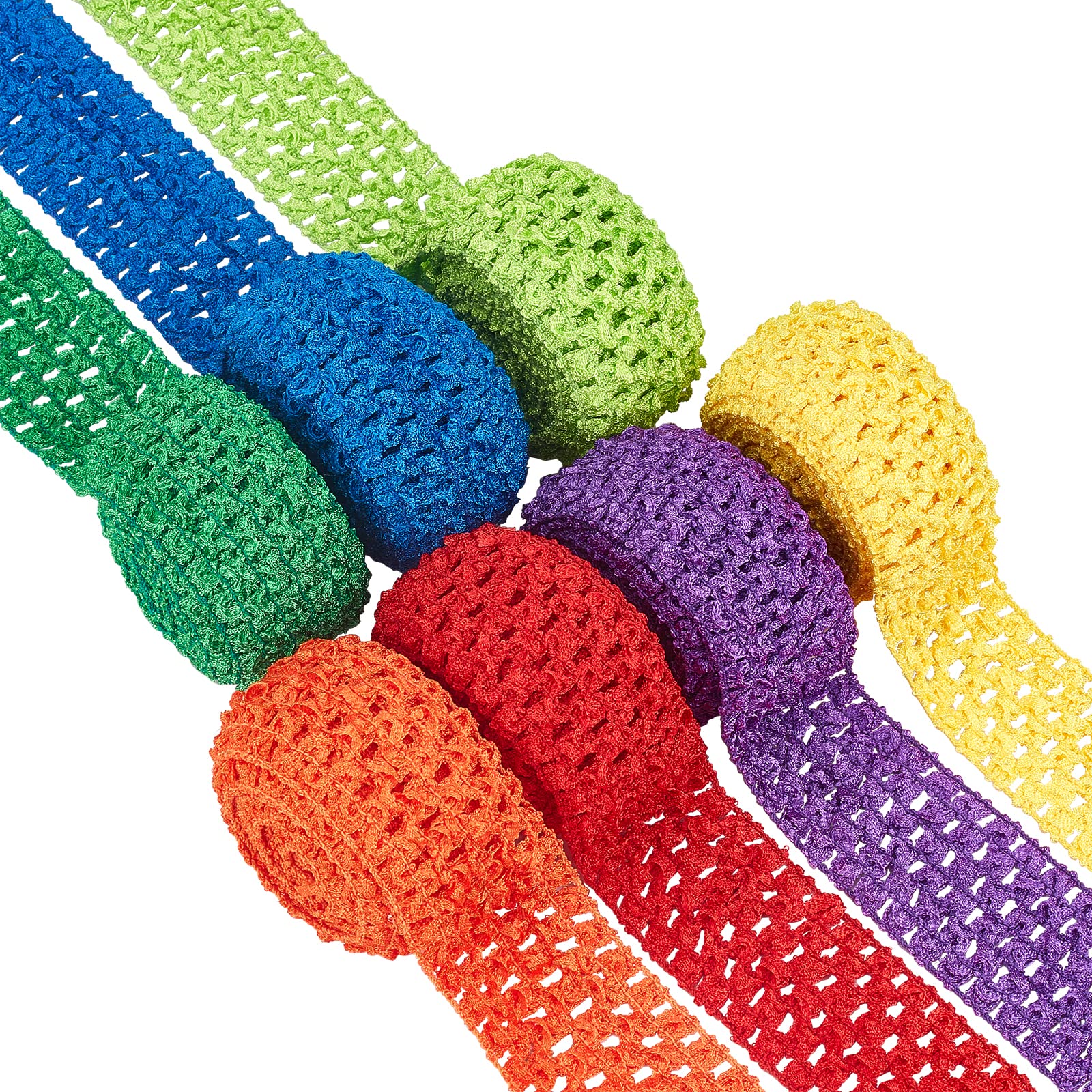 BENECREAT 15 Yards 1.5" Wide Elastic Crochet Headband 7 Mixed Color Ribbon Crochet Stretch Trim for Hair Accessories and Tutus Dresses, 2.18 Yards per Roll