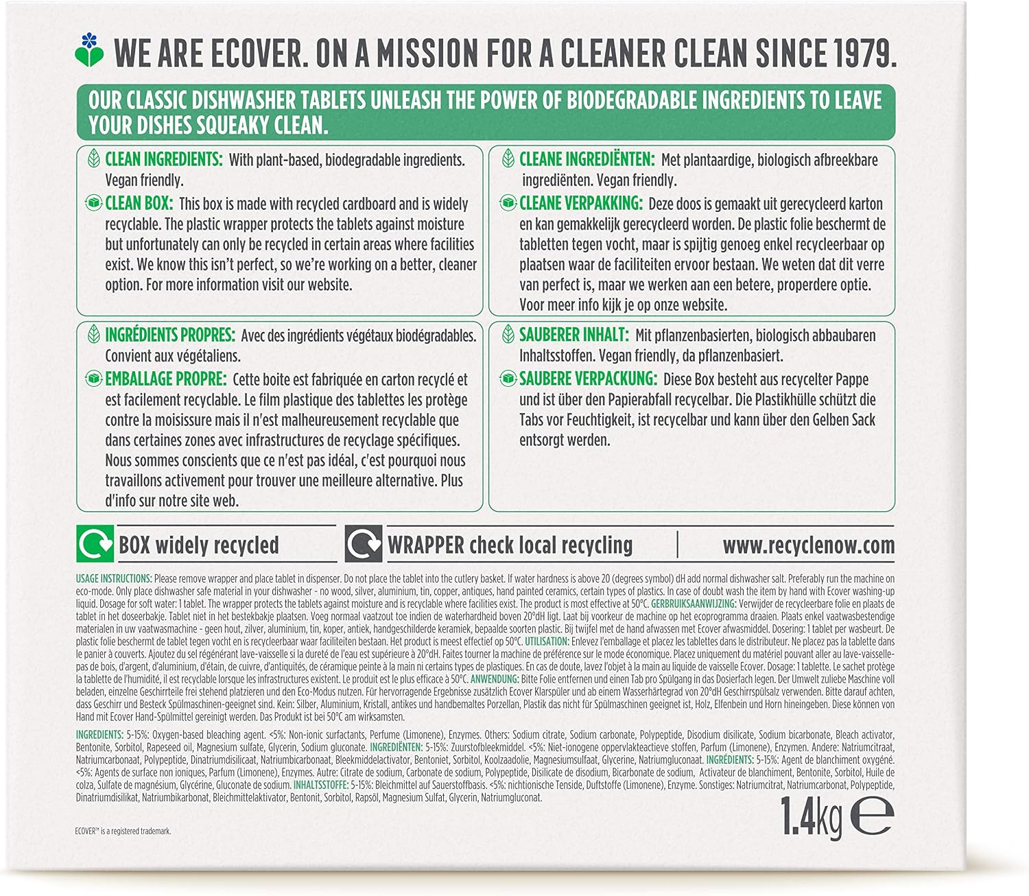 Ecover Classic Dishwasher Tablets, Contains Salt & Rinse Aid, Powerful Cleaning, Lemon & Lime Scent, Pack of 1, 70 Tablets - Image 3