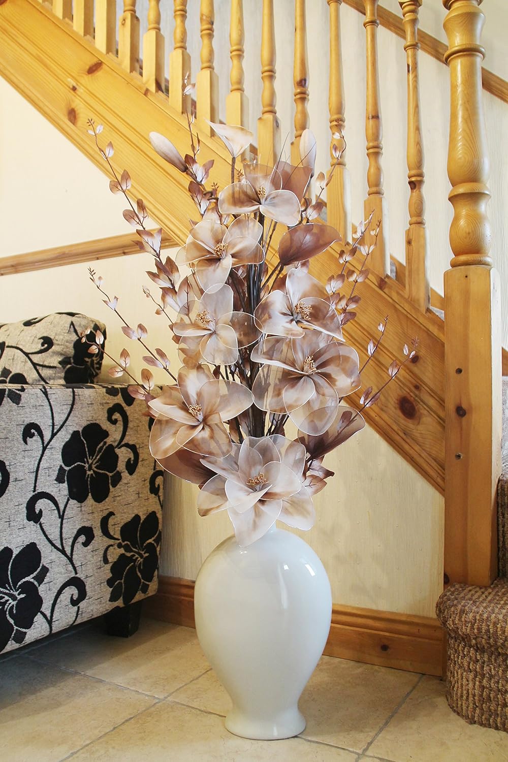 Cream And Coffee Flourish Floor Vase With Tall Artificial Flowers In Vase Ready To Display 110cm Large Home Accessories Home Garden Store
