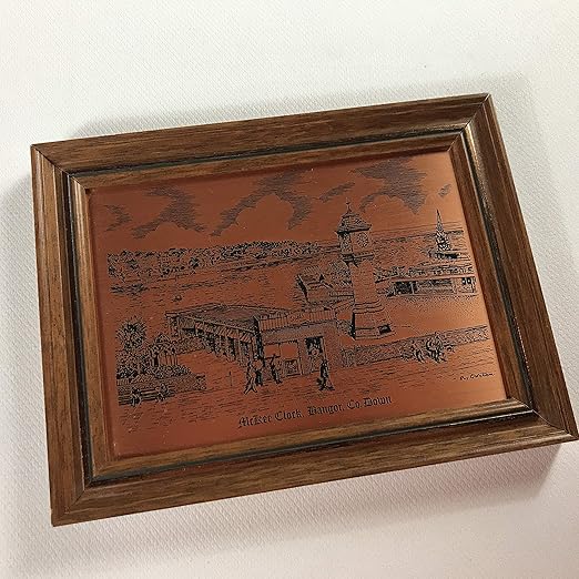 Amazon Com Mckee Clock Copper Etching Vintage Framed Art Bangor Co England Uk Essex City Town Kitchen Dining