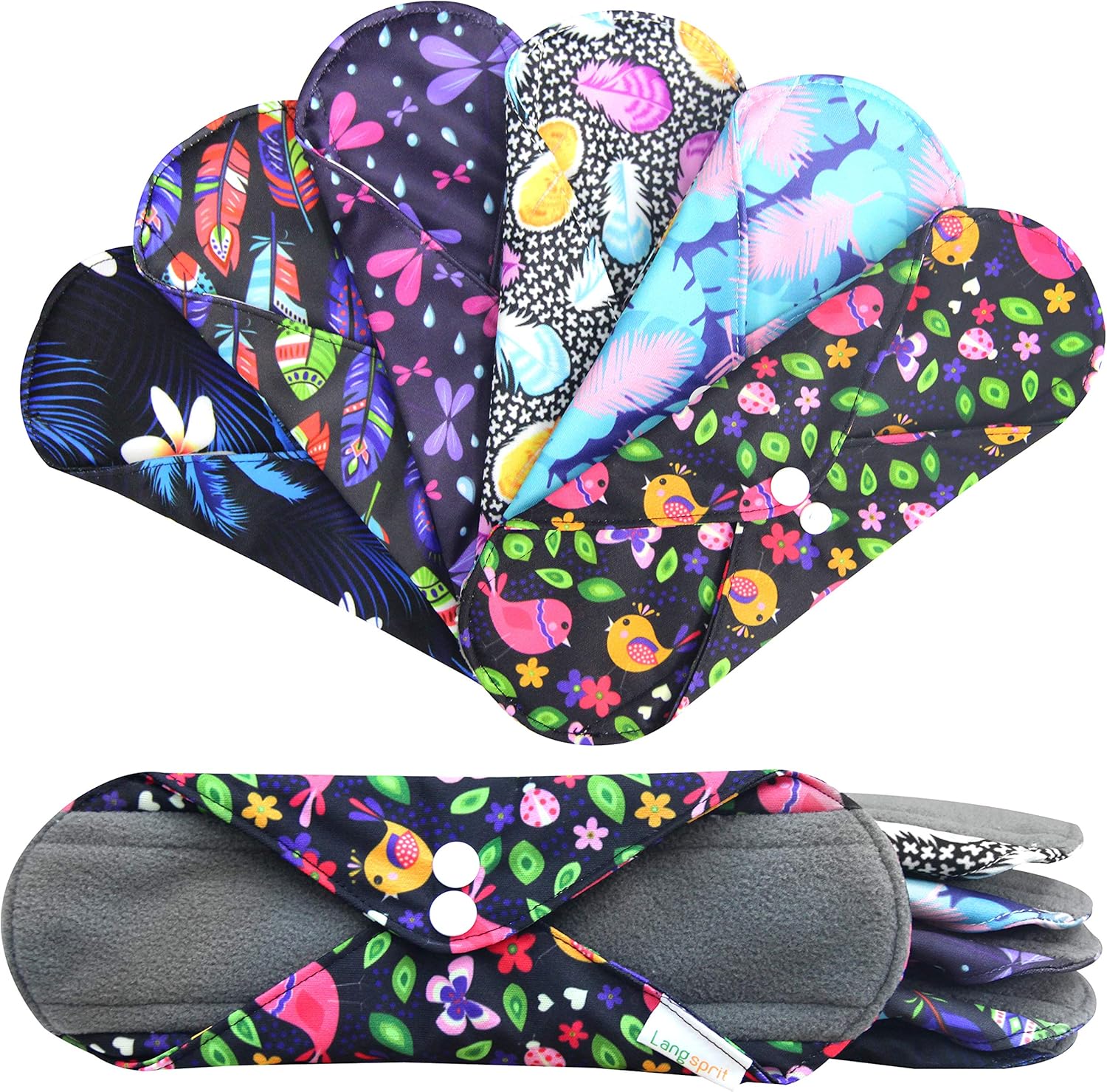 7pcs Set 1 pc Mini Wet Bag +6pcs Absorbent Reusable Sanitary Pads/Washable Bamboo Cloth Menstrual Pads (M,Feather): Health & Personal Care