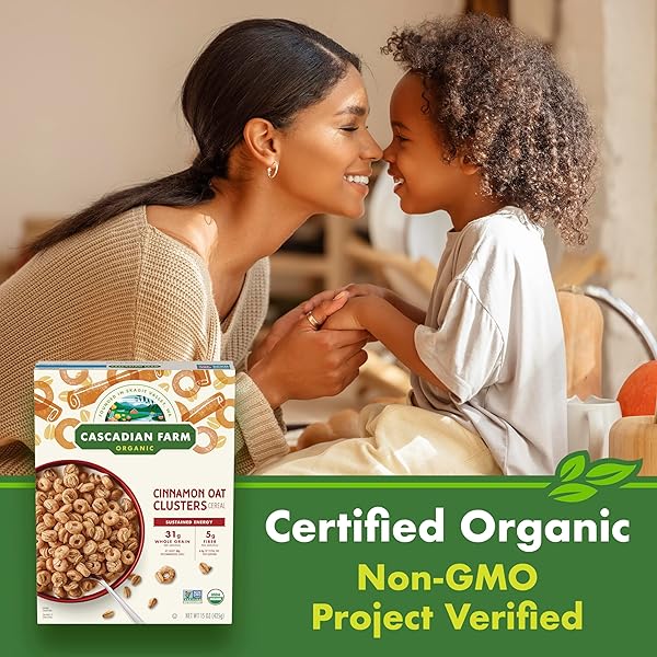 CASCADIAN FARM ORGANIC CINNAMON OAT CLUSTERS BREAKFAST CEREAL, MADE WITH WHOLE GRAIN, NON-GMO, 15 OZ