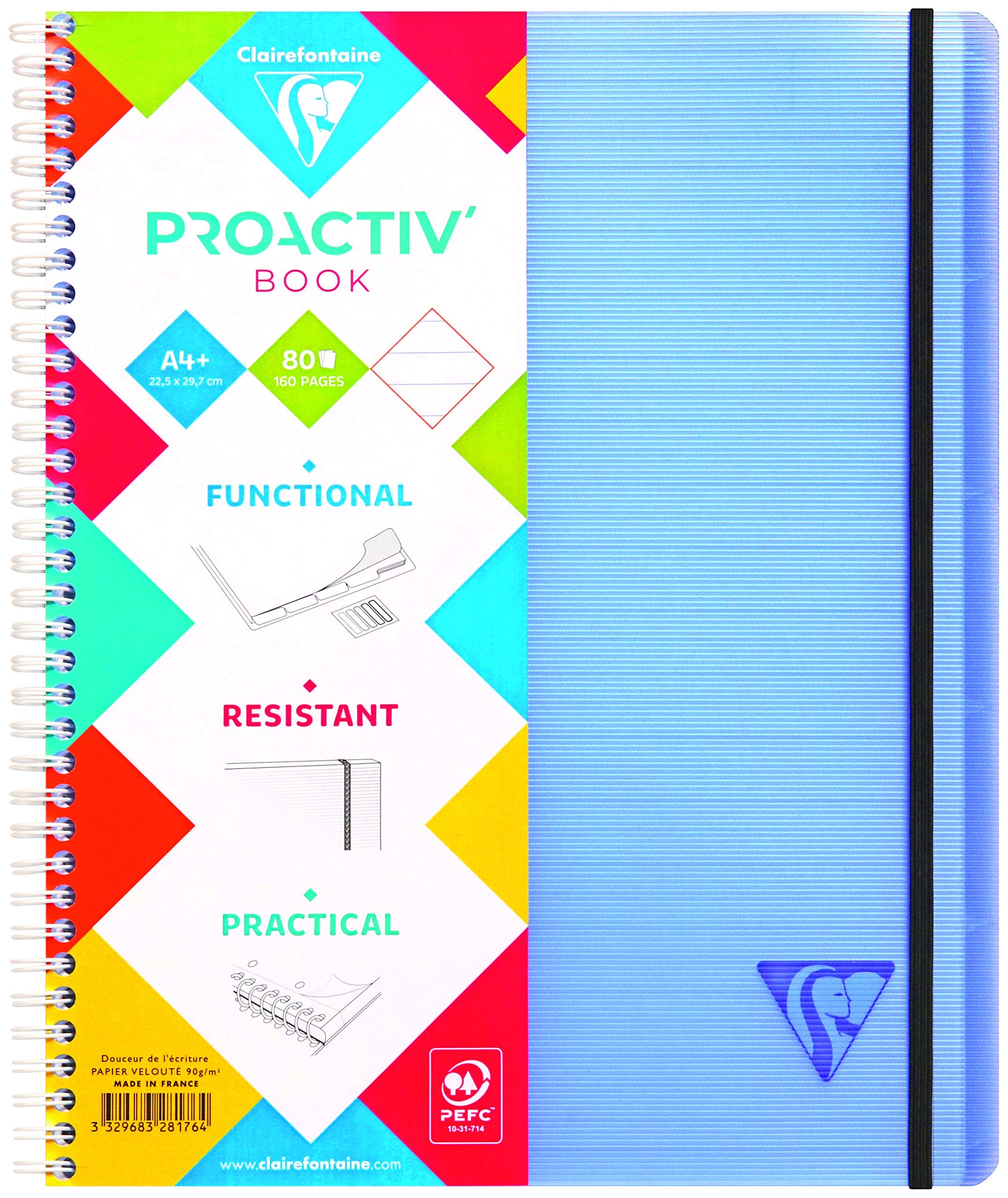 Clairefontaine 328176C LiniColour Set of 5 Proactiv'Book Notebooks - A4+ 22.5x29.7 - 160 Perforated Pages 4 Lined Holes with Margin - 90g White Paper - Polypro Transparent Cover Random Colours — image 1