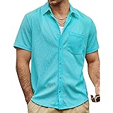 VATPAVE Mens Casual Waffle Shirt Short Sleeve Button Down Summer Shirts Loose Fit Beach Shirts