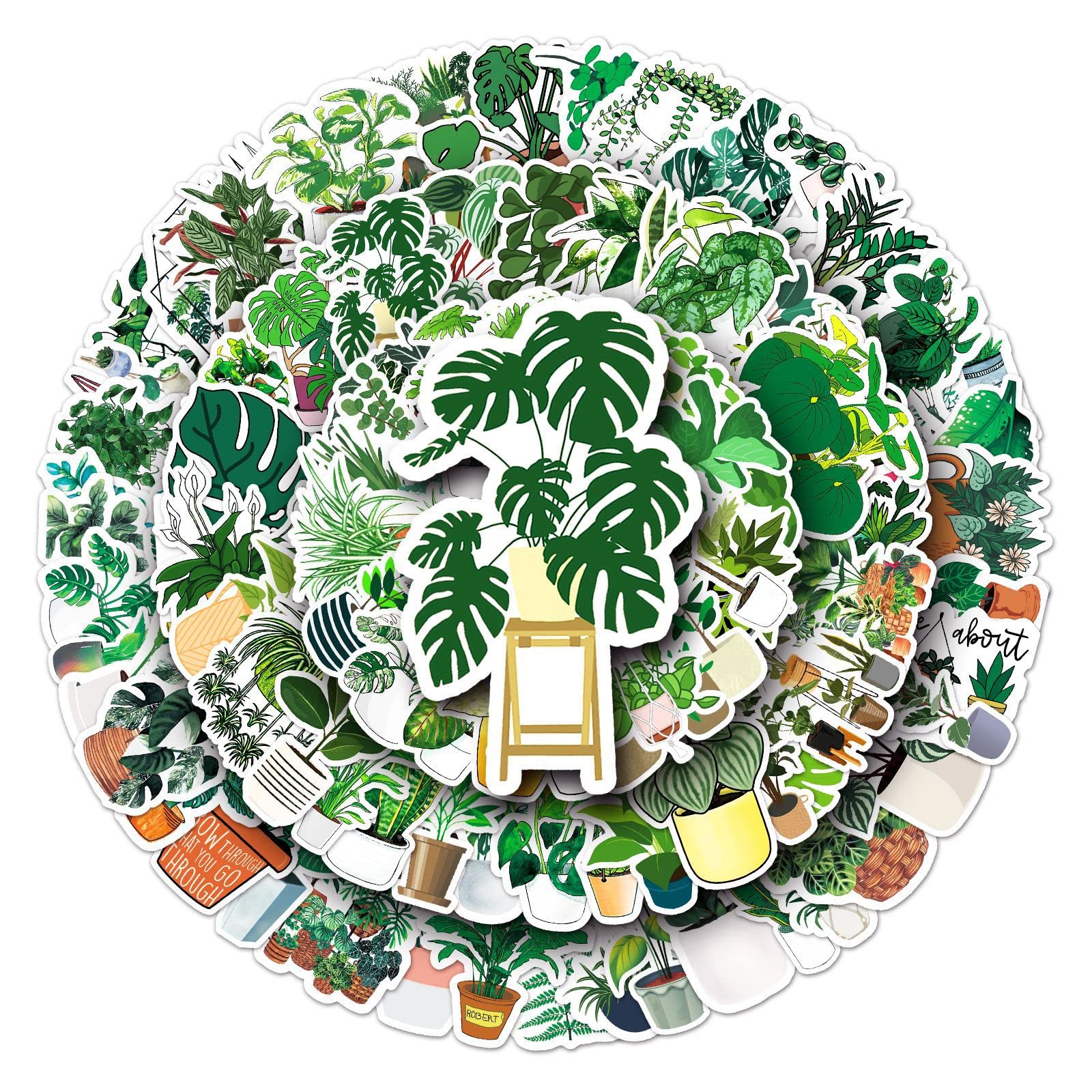 Green Plants Stickers for Laptop (100 PCS),Gift for Children Teens Adults Girl Boys,Waterproof Stickers for Water Bottle,Green Plants Vinyl Stickers for Scrapbook,Skateboard,Bike,Phone,Dairy