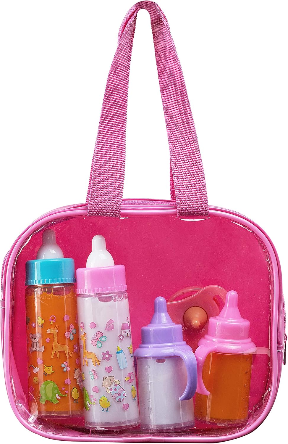 fash n kolor My Sweet Baby Disappearing Doll Feeding Set | Baby Care 4 Piece Doll Feeding Set for Toy Stroller | 2 Milk & Juice Bottles with Toy Pacifier for Baby Doll: Toys & Games