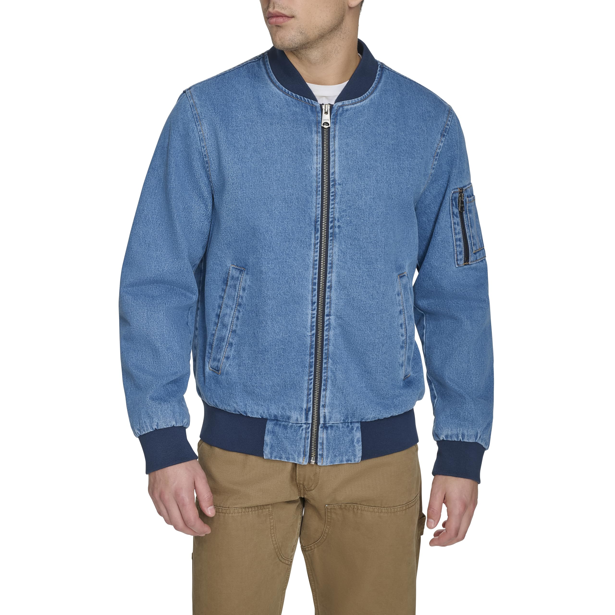 Levi's Men's Ma-1 Flight Lightweight Zip-up Bomber Jacket, Medium Wash Denim, X-Large Image