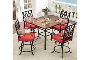 YITAHOME 5 Piece Outdoor Bar Height Table and Chairs Set, 32" Patio Height Bar Table and Outdoor Bar Stools Set of 4,Bar Height Patio Furniture for Lawn Garden Porch, Red
