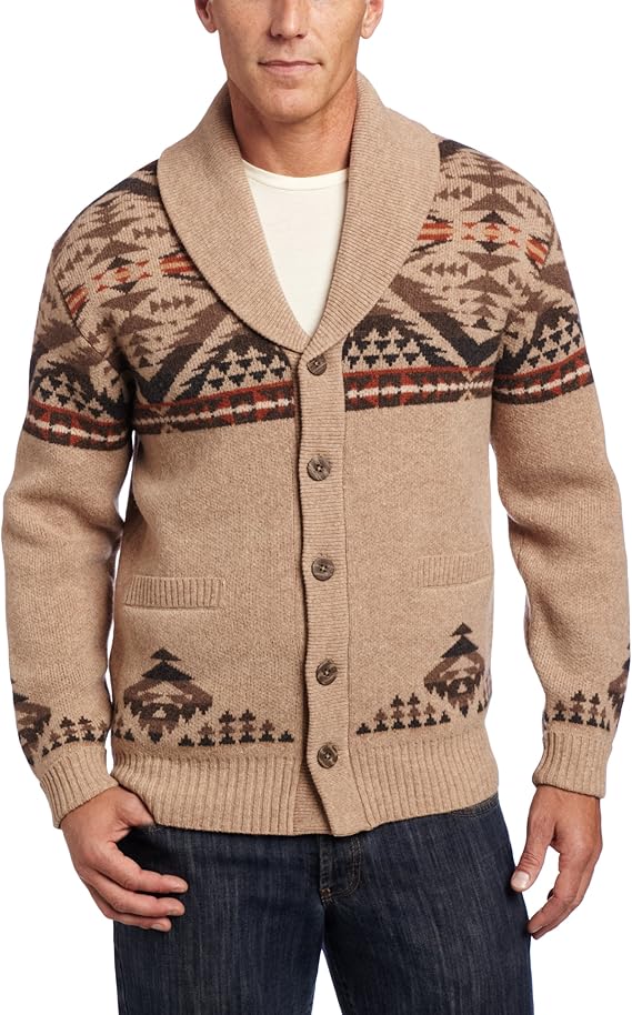 Pendleton Men's Shawl Collar Cardigan, Tan Diamond Desert, Small at
