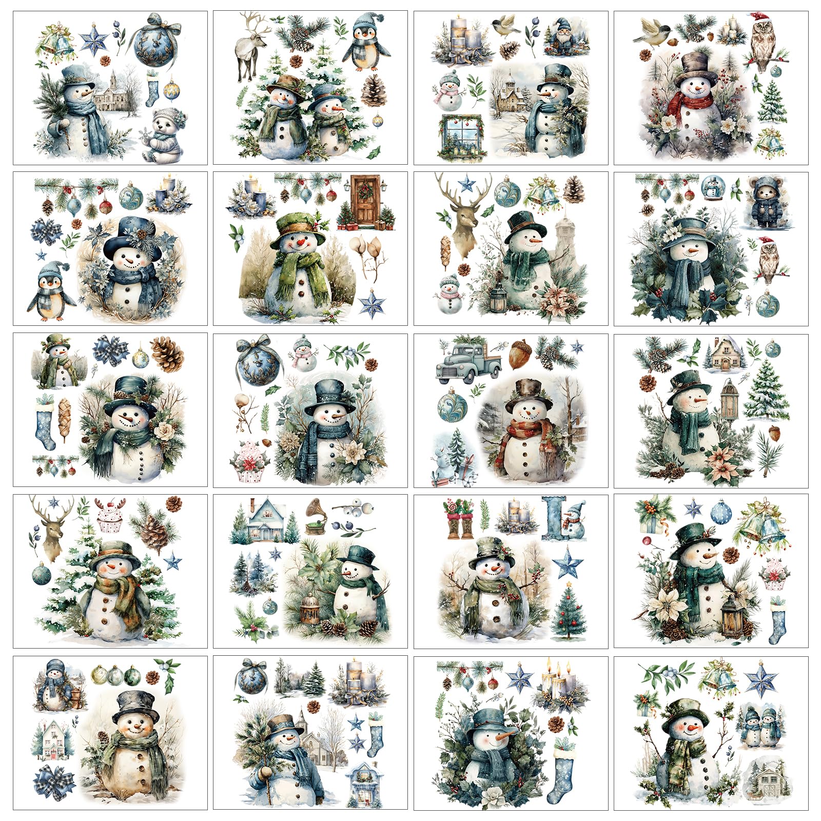 Photo 1 of 20 Sheets Vintage Christmas Snowman Rub on Transfers for Crafts and Furniture Xmas Winter Holidays Clipartr Transfer Stickers Rub on Decals for Scrapbook DIY Wood Fabric Journal Dairy Envelope Crafts