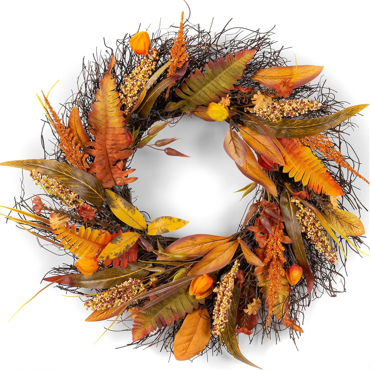 Wreaths, Garlands & Swags - Fall Wreath for Thanksgiving Decorations 20inch - Walasis Wheat Wreaths Harvest Grain Gold Ears Circle Garland Autumn Decoration for Farmhouse Window Kitchen Fireplace Outdoor Wall