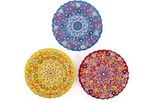 Ayennur Turkish Decorative Plates Set of 3-7.08 Inch(18cm) Handmade Ceramic for Wall Hanging Home Decor