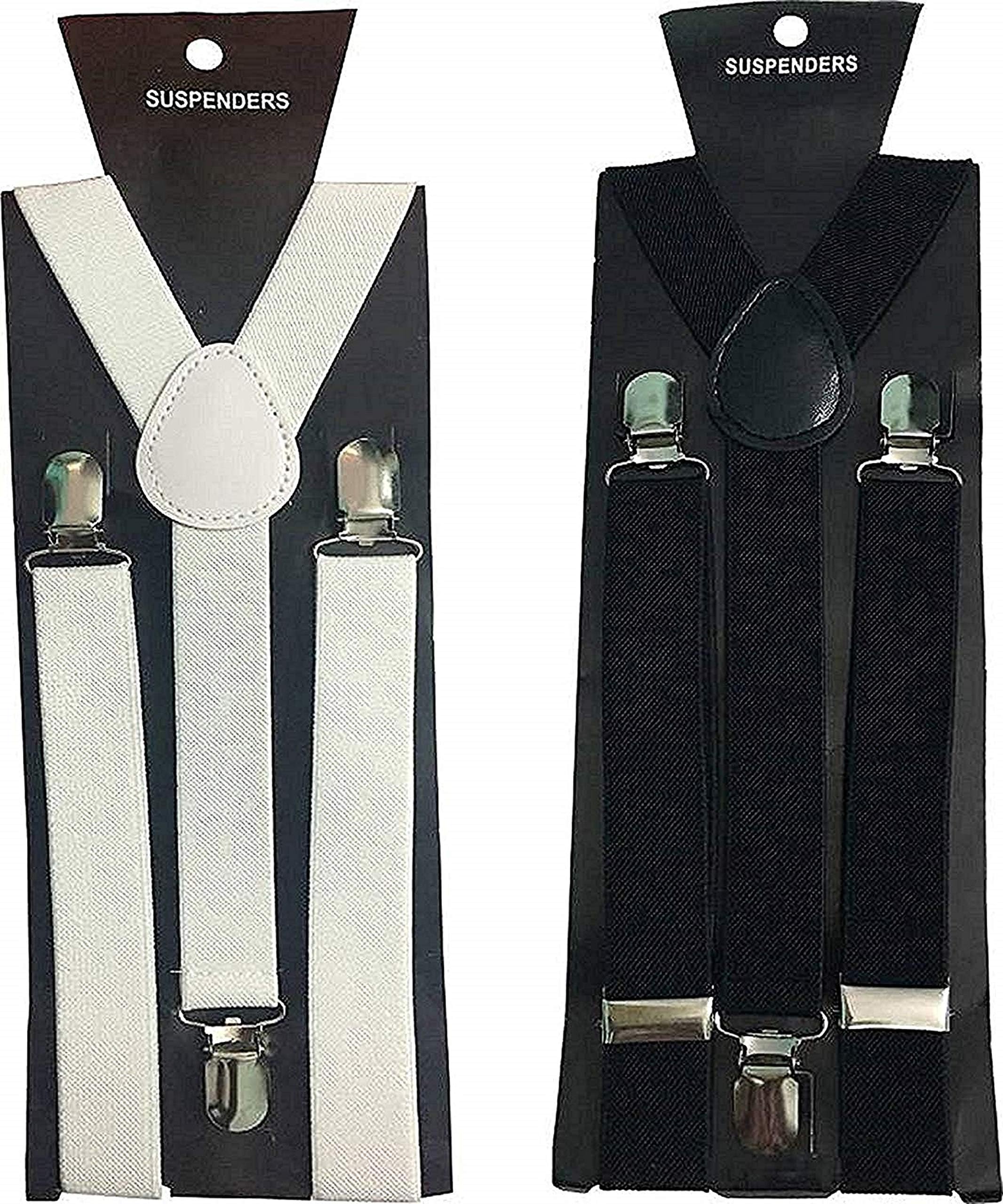 BEZZARE Y-Back 1-Inch Metal Clip-on with Braces Fully Elastic and Adjustable Suspenders for Men (Black or White)