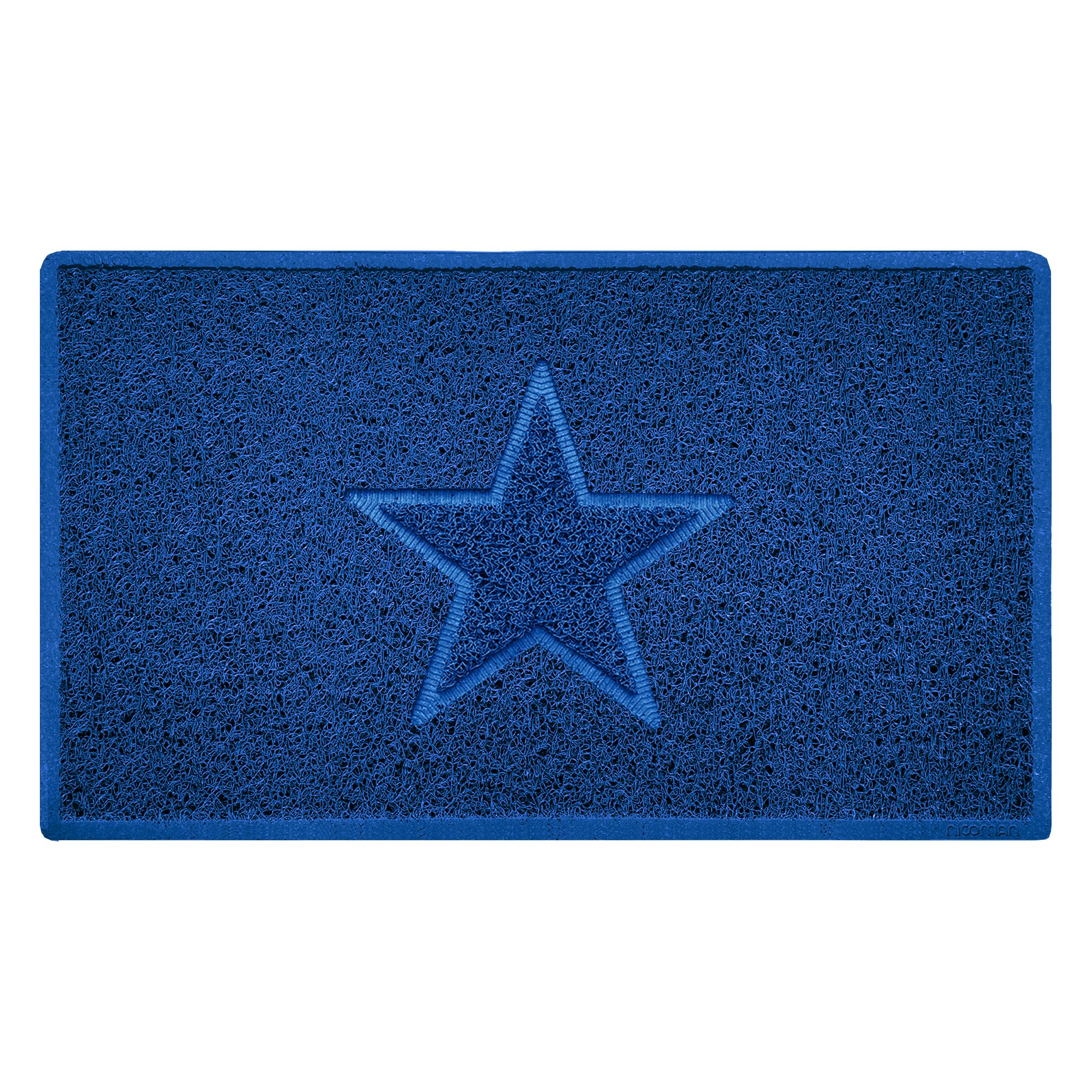 Nicoman Star Shape Embossed Entrance Door Mat Non Slip Dirt Trapper PVC Spaghetti Mat with Rubber Base, Jet Washable Quick Drying Doormat Indoor or Outdoor - (Medium, Blue, 75 x 44cm)