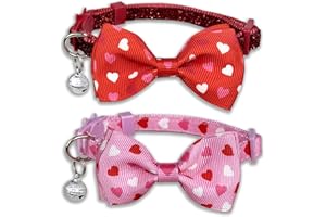 Pohshido Valentine's Cat Collar with Bow Tie and Bell, Holiday Breakaway Loving Heart Kitty Kitten Collar for Girls and Boys Male Female Cats (Love Song)