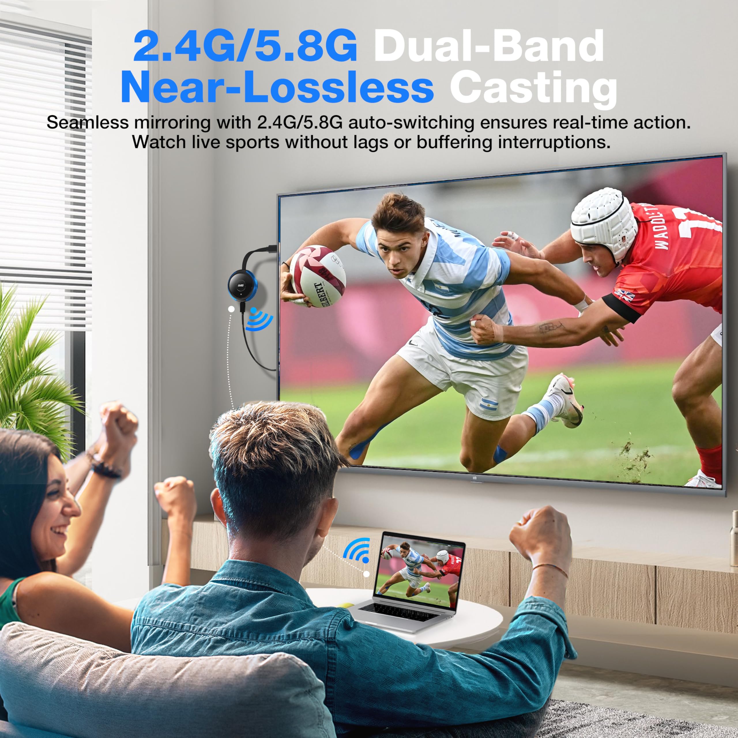 AIMIBO 4K Wireless Display Adapter, Plug & Play, HDMI Dongle 5G for TV/Monitor/Projector, Supports iOS/Android/Windows/Mac, AirPlay/Miracast/DLNA, Cast Phone/Tablet/Laptop to Screen