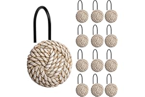 Sunlit Boho Knots Shower Curtain Hooks, Home Decorative Shower Curtain Rings with Black Hooks for Bathroom, Seaside Nautical 