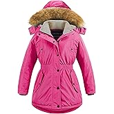 CREATMO US Girl's Long Winter Warm Parka Sherpa Trimmed Collar Puffer Ski Jacket Coat