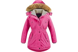 CREATMO US Girl's Long Winter Warm Parka Sherpa Trimmed Collar Puffer Ski Jacket Coat