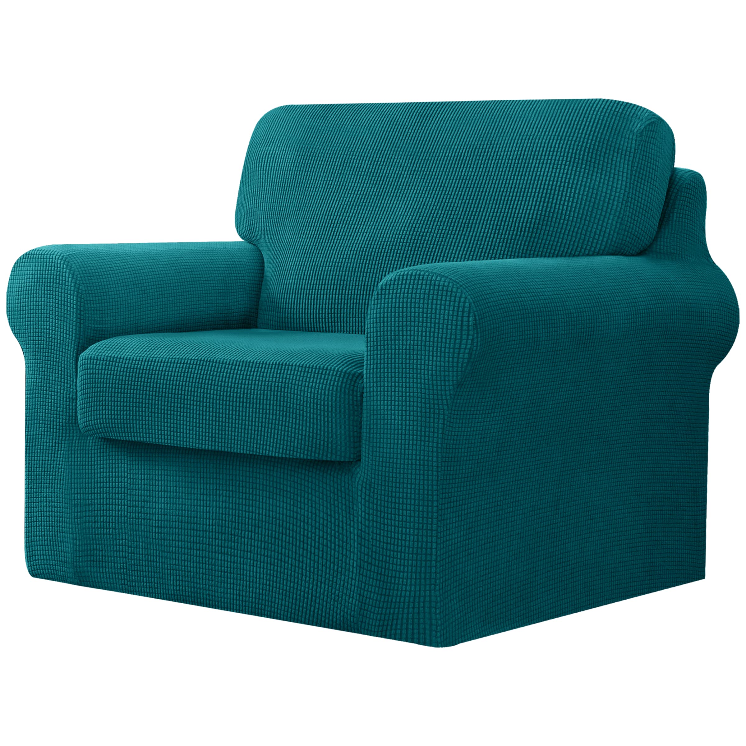CHUN YI 3 Piece Stretch Sofa Cover, 1 Seater Slipcover with One Separate Cushion and Backrest, Jacquard Spandex Fabric(1 Seater,Blue)