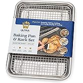 Ultra Cuisine Quarter Sheet Pan with Wire Rack Set - Includes Premium Aluminum Baking Sheet with 100% Stainless Steel Baking Rack, Cookie Cooling Racks with 1/4 Pan Commercial Quality