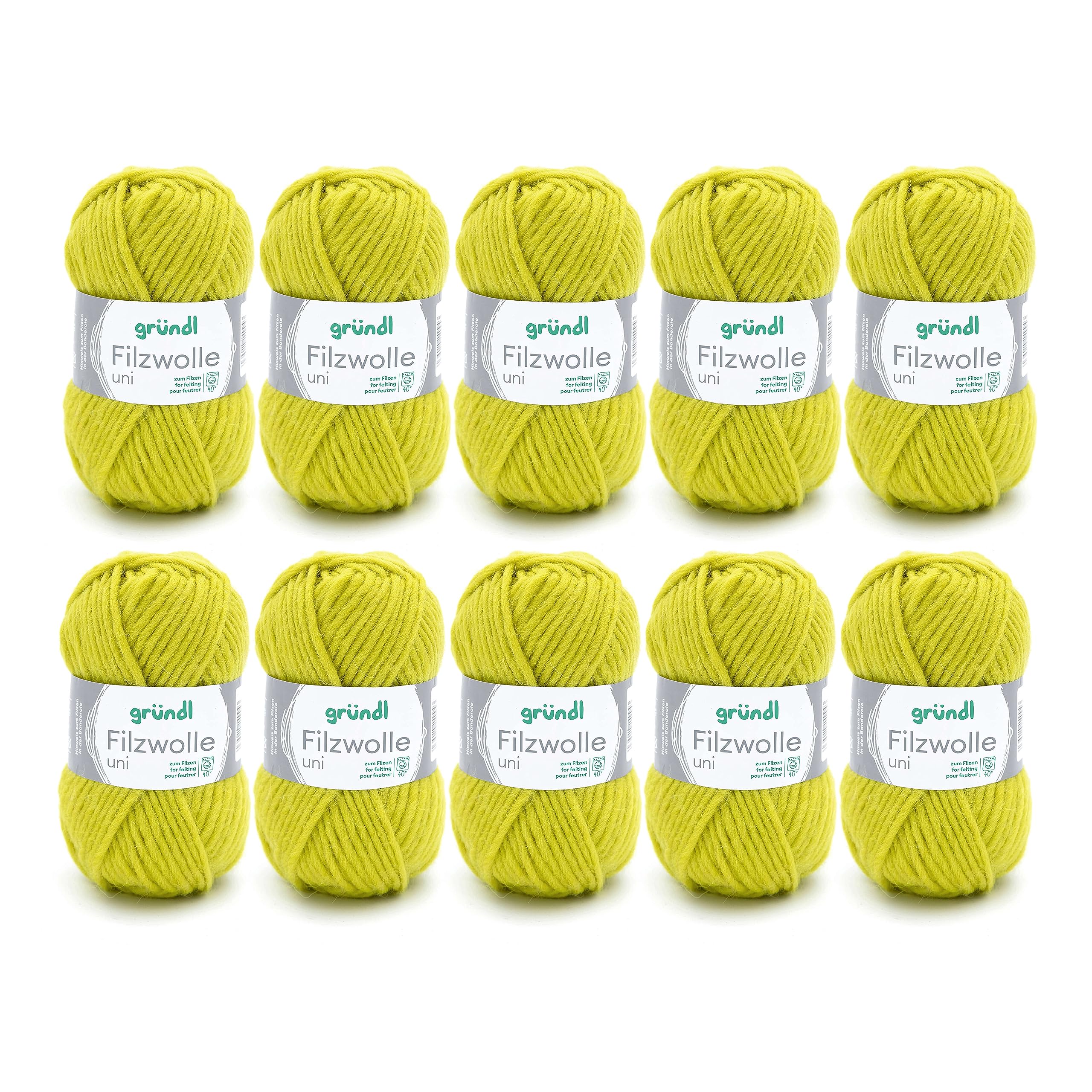 Gründl Wool Uni, package: 10 balls à 50 g, wool, lime, 31 x 32 x 7.5 cm