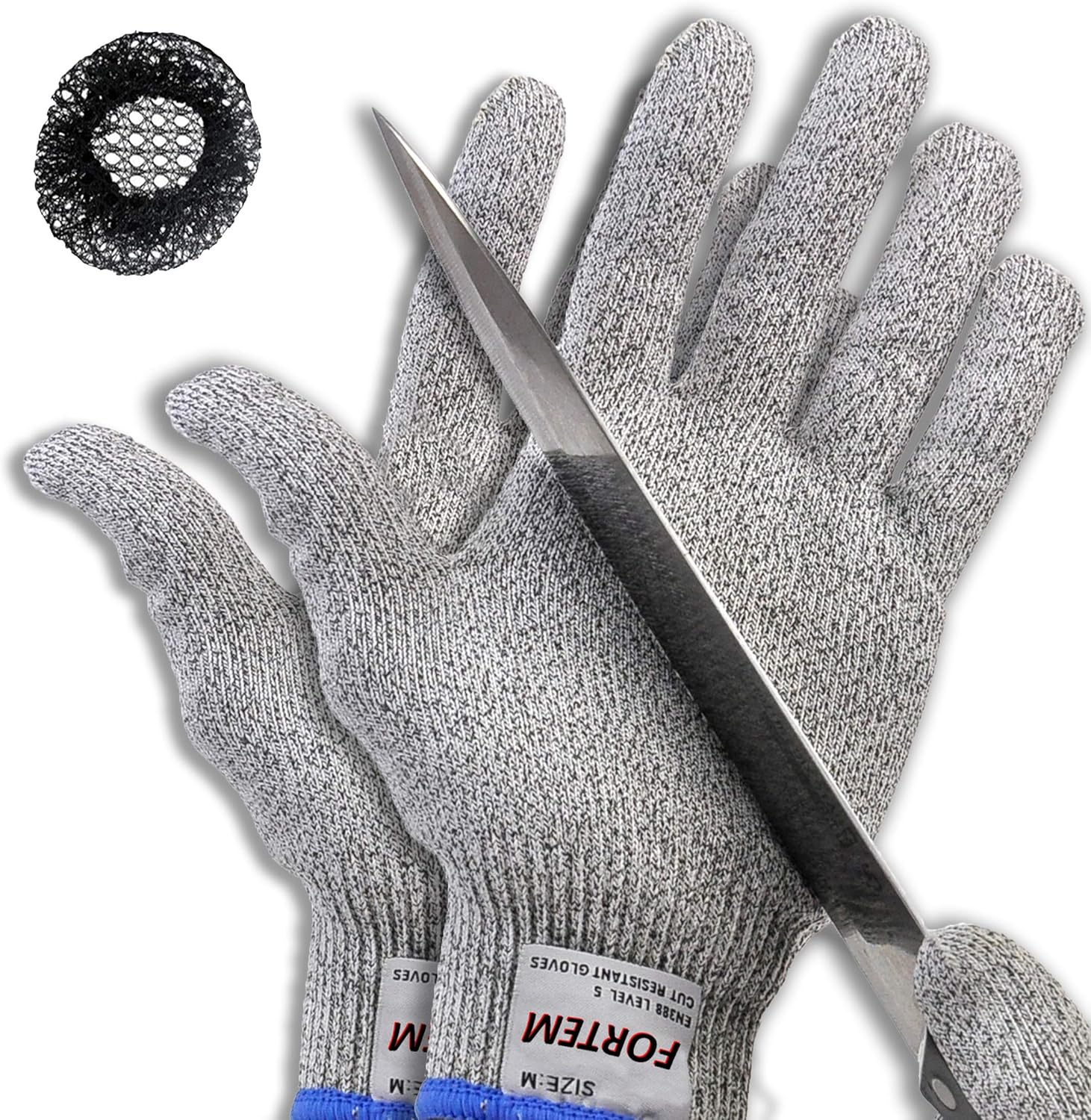 Fortem Cut Resistant Gloves, 2 Pairs (4 Gloves), Level 5 Protection, Food Grade, EN388 Certified (Medium) - - 