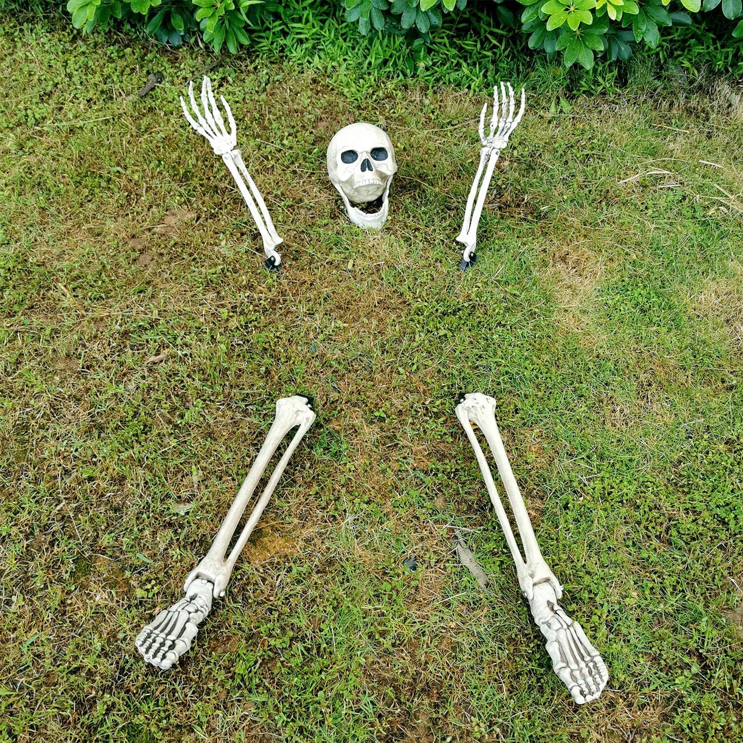 Decorative Garden Stakes - Halloween Skeleton Stakes Set 5 Pcs,Skull ,Hands and Legs with Lawn Stakes, Realistic Skeleton Stakes for Halloween Yard Lawn Garden Decoration