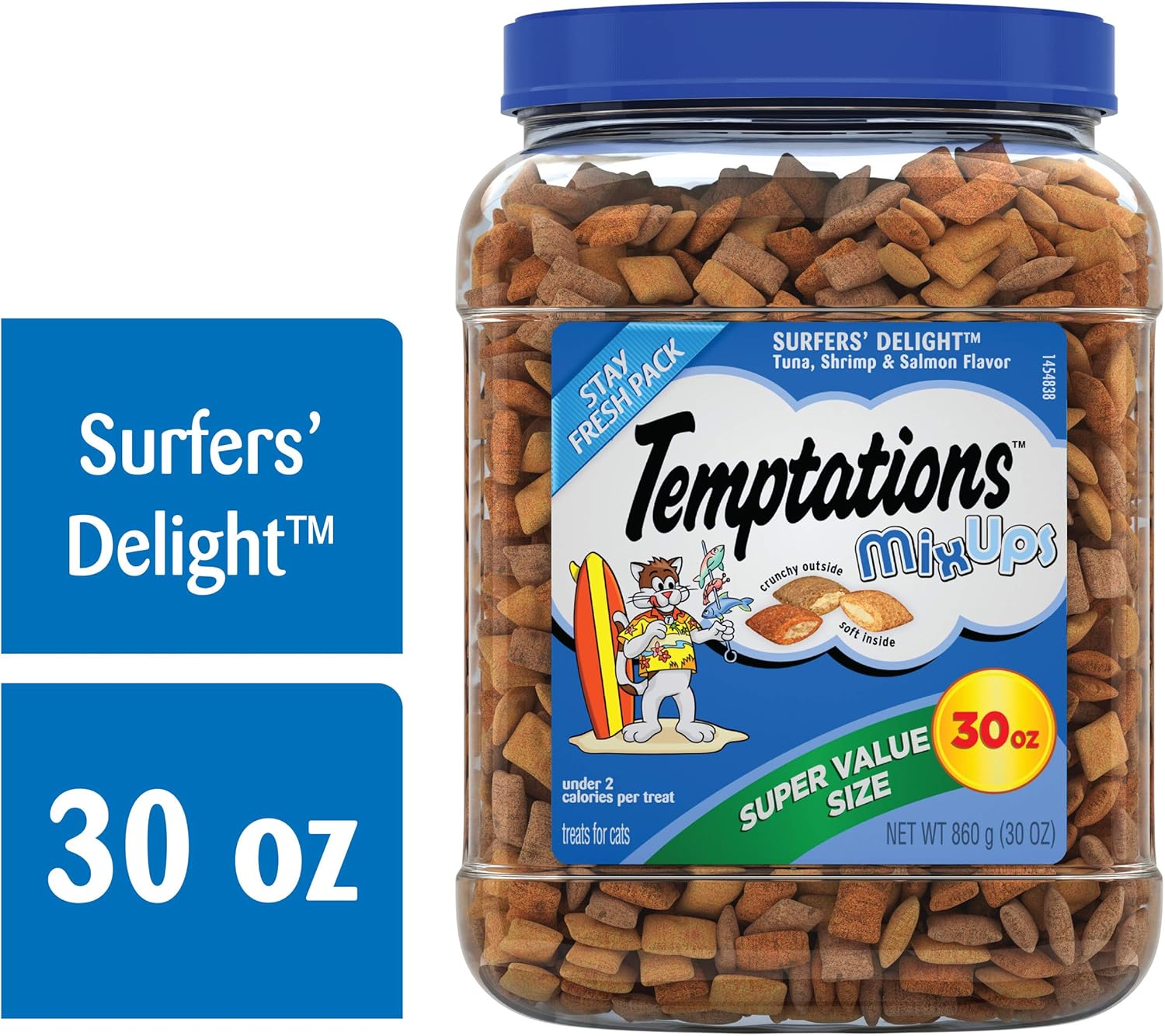 TEMPTATIONS MixUps Crunchy and Soft Cat Treats, Surfer's Delight Flavor, 30 oz. Tub : Pet Supplies