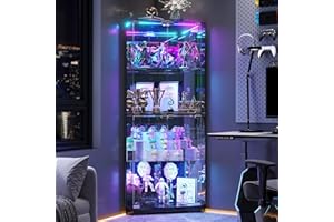 Corner Display Cabinet with Doors, Glass Cabinet with RGB Lights for Collectibles, Liquor, 4 Tier Curio Cabinet Showcase with