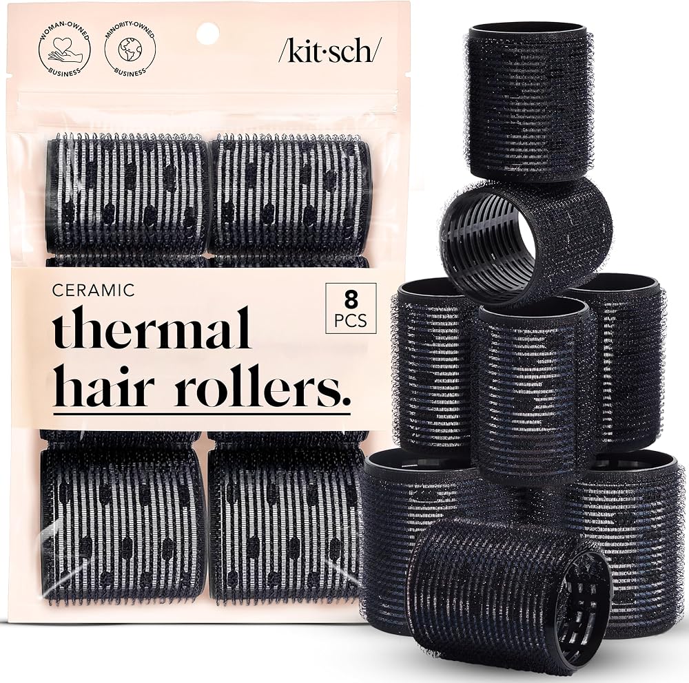 Kitsch Ceramic Thermal Hair Rollers Set 8pcs - 2in & 1.5in Black
