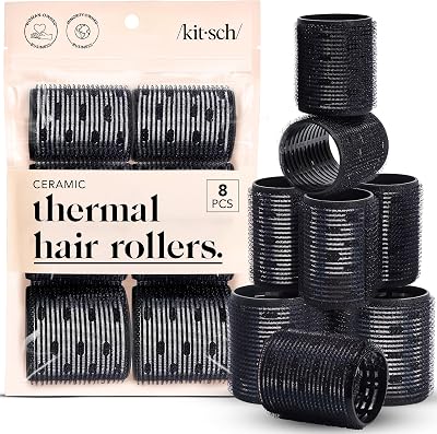 Kitsch Ceramic Thermal Hair Rollers Set 8pcs - 2in & 1.5in Black