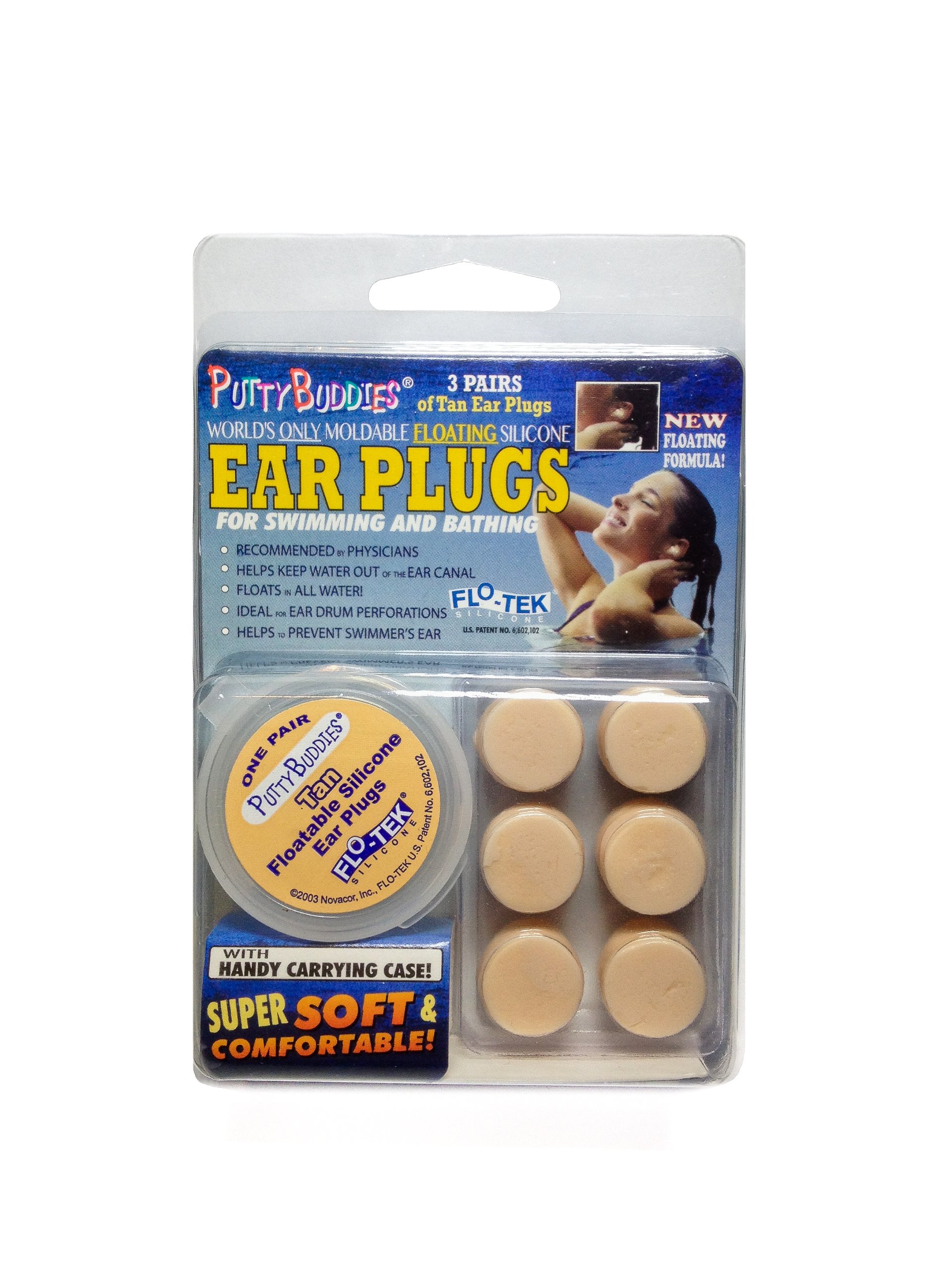 PUTTY BUDDIES Floating Earplugs 3Pair Pack Soft Silicone Ear Plugs