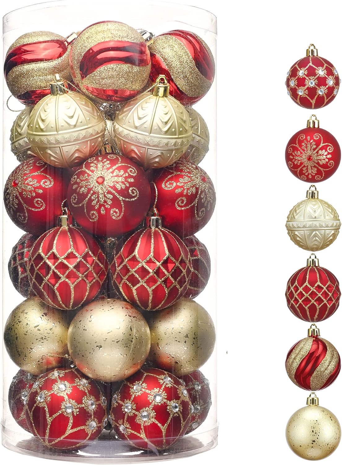Ornaments - Valery Madelyn Christmas Ornaments Set, 30ct Red and Gold Shatterproof Christmas Tree Decorations Ball Ornaments Bulk, 2.36 Inches Luxury Hanging Ornaments for Xmas Trees Holiday Decor