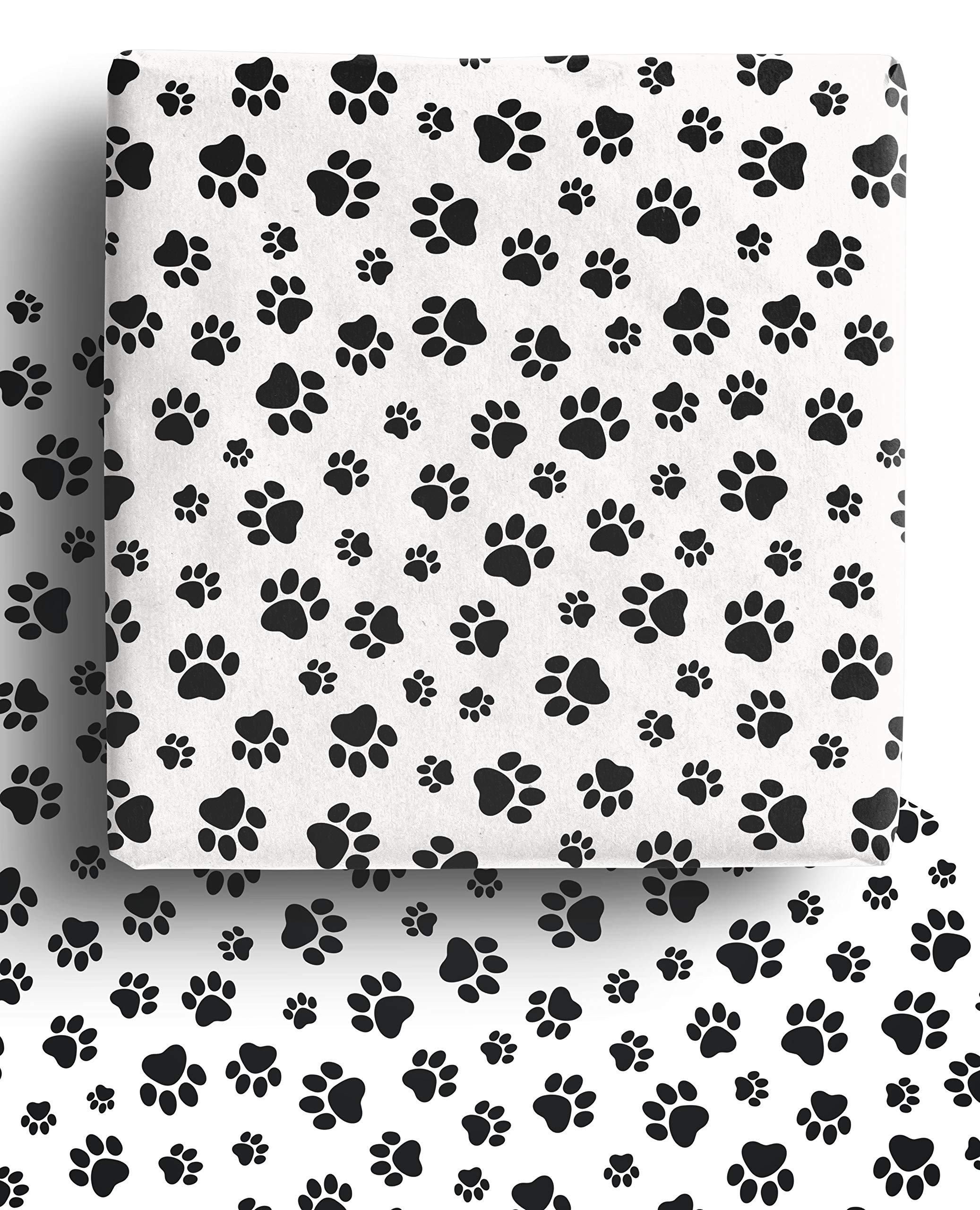 4 x Paw Print Recyclable Wrapping Paper Sheets 70cm x 50cm - Premium Gift Wrap for Birthday, Christmas & more - Designed and Made in the UK for Dog, Cat and all Animal Lovers - Pet Safe