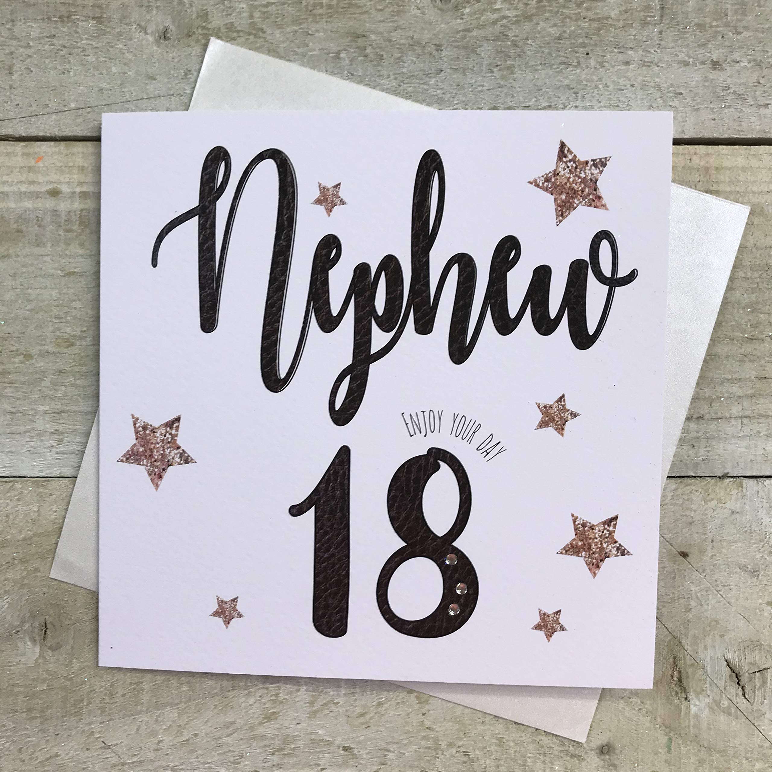WHITE COTTON CARDS MT21-18 18th Birthday Nephew Card - Hand Finished Card, Grey, 16cm x 16cm