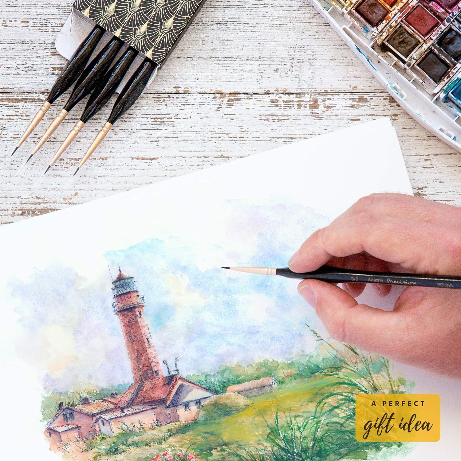 ARTEGRIA Detail Paint Brush Set - 5 Miniature Paint Brushes Size Round 3/0 000 with Fine Tips, Ergonomic Handle for Small Scale Army Model Art and Paint by Numbers for Adults - Acrylic Watercolor Oil