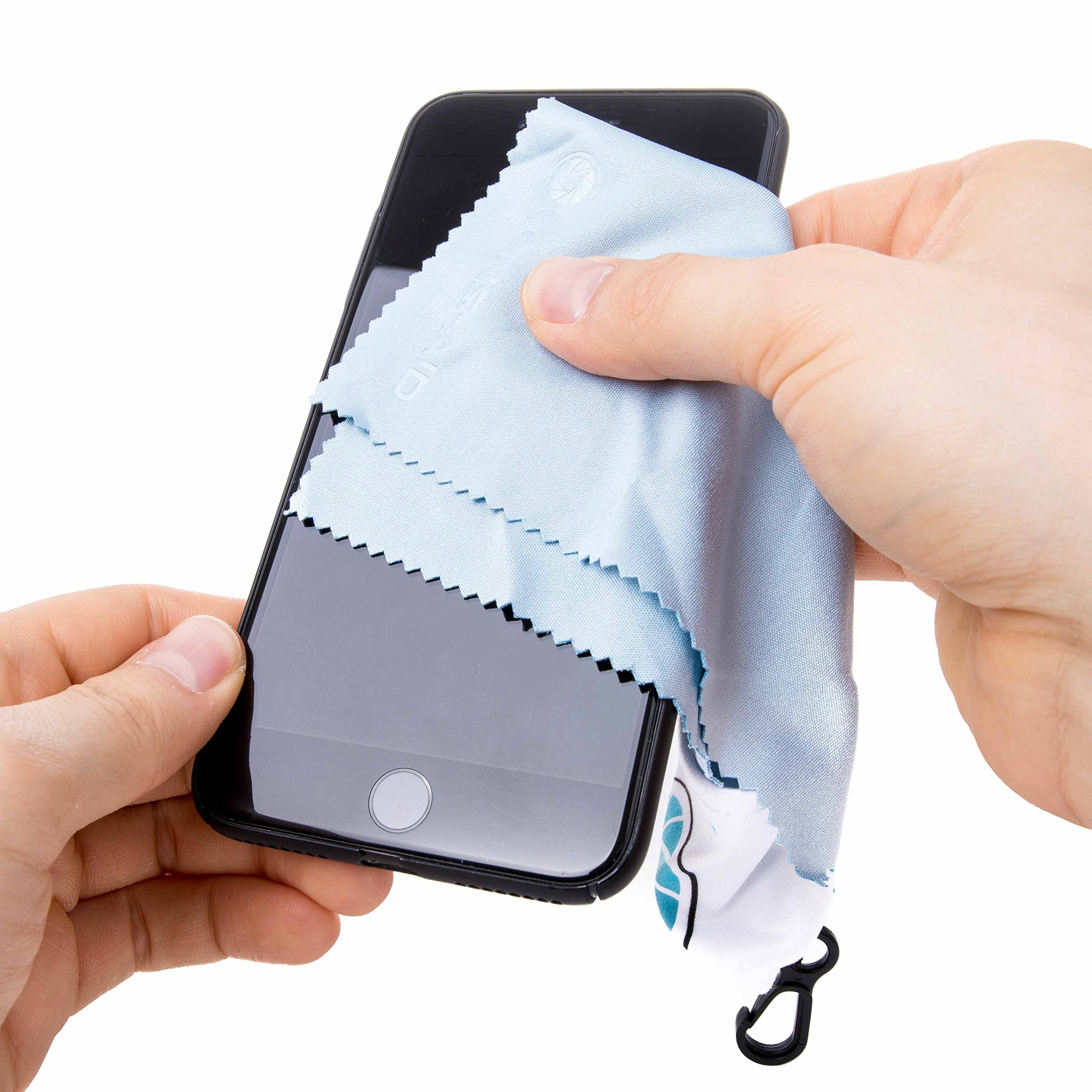 Mikrofaser Reinigungstuch mit Aufbewahrungsbeutel und Karabiner von Lens-Aid: Für Kamera, Objektiv, Display, Notebook, Smartphone und als Brillen-Putztuch zur Reinigung (1x Mikrofasertuch)