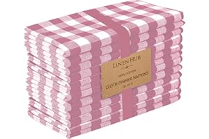 COTE DE AMOR Linen Hub 20x20 Gingham Check Plaid Cloth Dinner Napkins 12 Pack 100% Cotton Soft Absorbent Restaurant Hotel Quality, Wedding Dinner Napkins, Machine Washable Cloth Napkins Pink