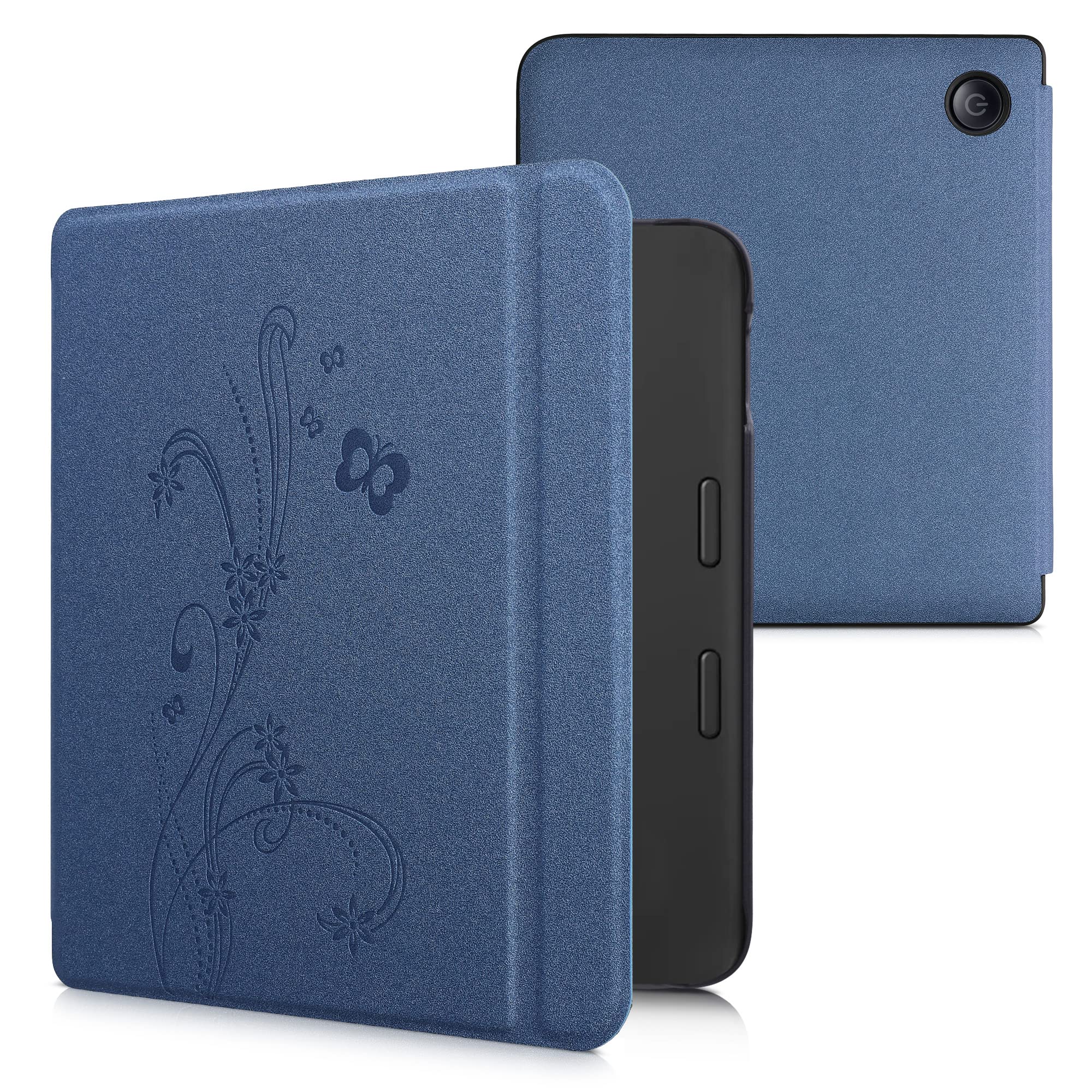 kwmobile Case Compatible with Tolino Vision 6 Case - eReader Cover - Butterfly Tendril Dark Blue