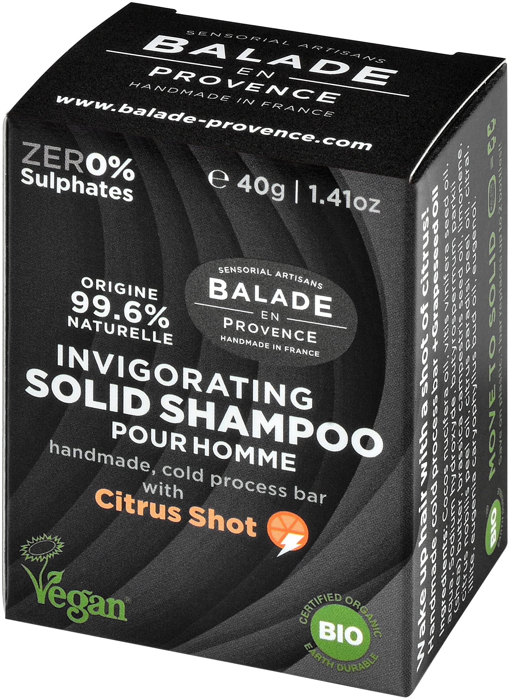 Balade en Provence Organic Solid Shampoo Bar | for Men | Citrus Scent | 40g