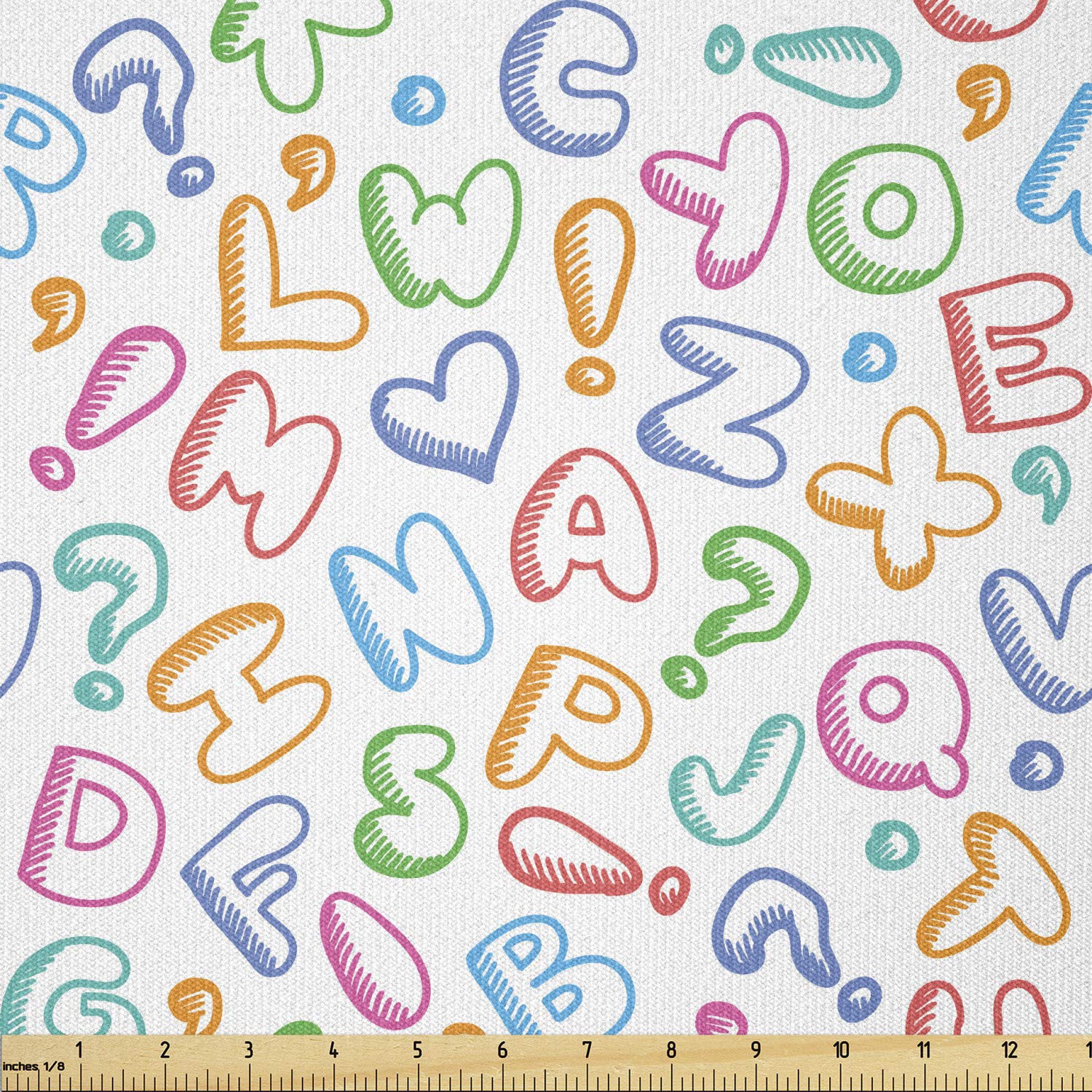Ambesonne Alphabet Fabric by The Yard, Letters in